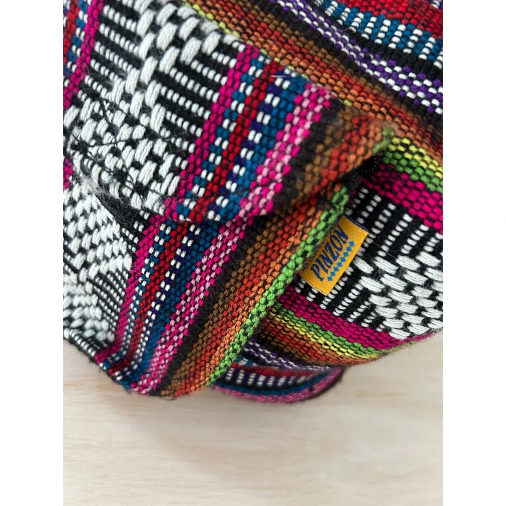 Artesanias Pinzon Woven Boho Backpack Multi Color Striped Drawstring Bag